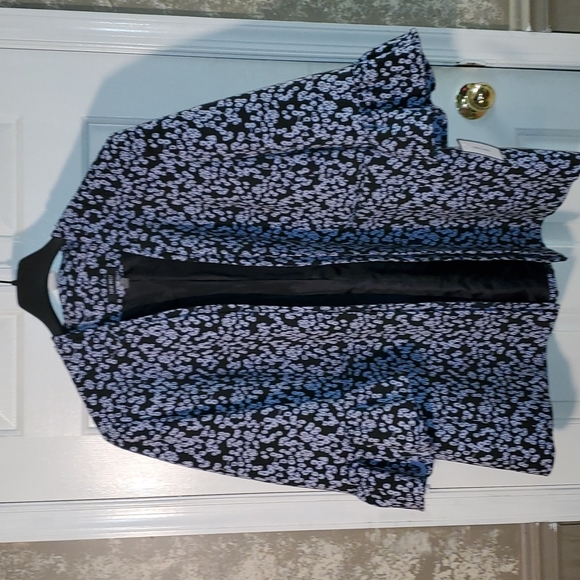 18W Nine West Women's Blazer Black with Violet 3/4 Sleeves with Ruffles NEW NWT